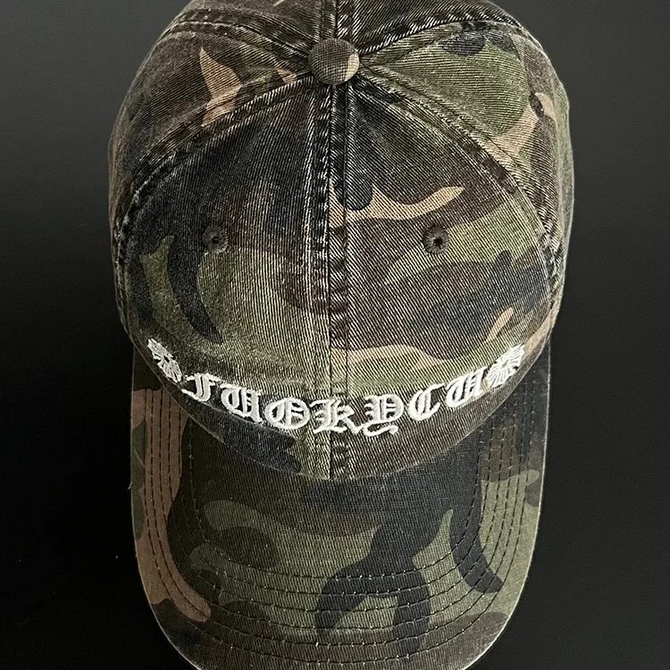 Klx./Thousand-Needle Embroidery./Heavy-Duty Washed Letter Camouflage Vintage Baseball Cap